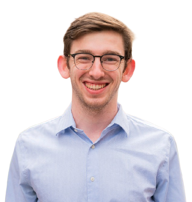 headshot of a white man with short brown hair and glasses