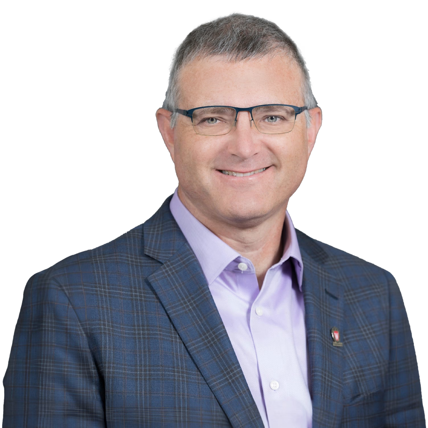 headshot of a white man with short gray hair and glasses